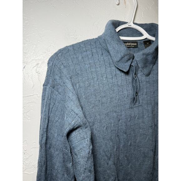 Joseph & Lyman henley merino wool blue sweater mens medium preppy quiet luxury - Picture 2 of 7